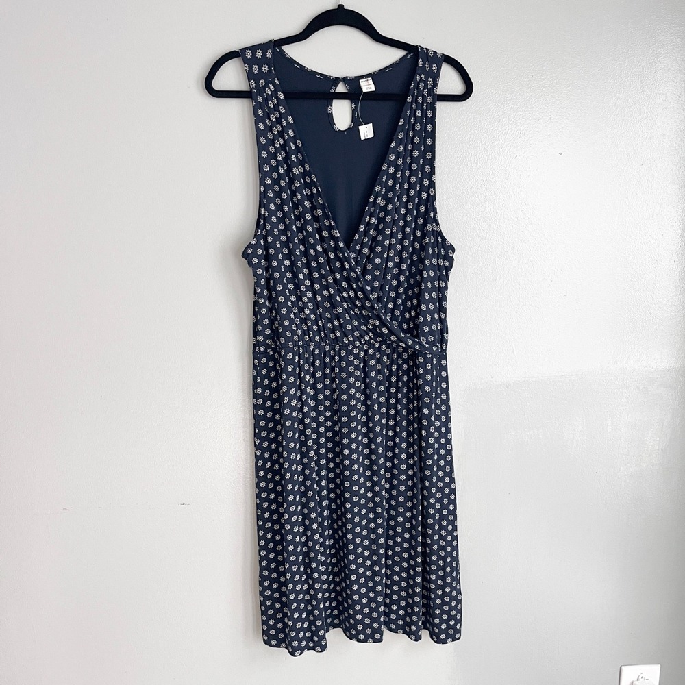 Old Navy Jersey Dress Women XL Navy Blue Faux Wrap Sleeveless Casual Stretch NWT